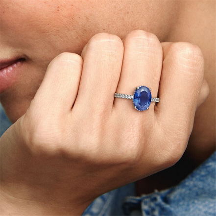 Pandora Timeless Sparkling Statement Blue Halo Ring Size 6