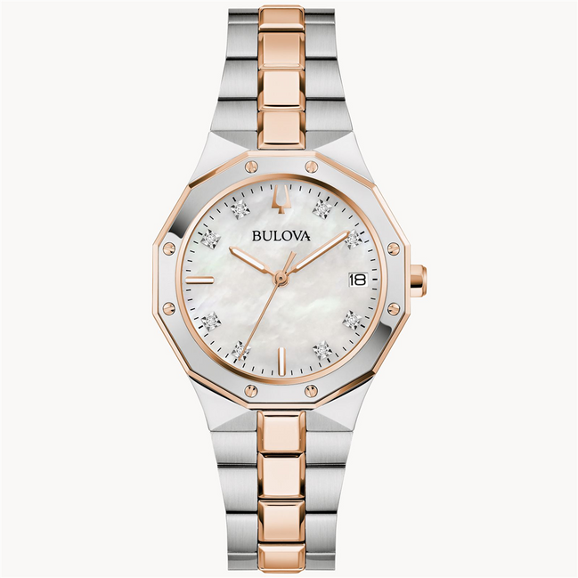 Bulova Ladies Classic Prestige Mother Of Pearl Dial With Diamond Accent Two-Tone IP Watch