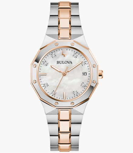 Bulova Ladies Classic Prestige Mother Of Pearl Dial With Diamond Accent Two-Tone IP Watch