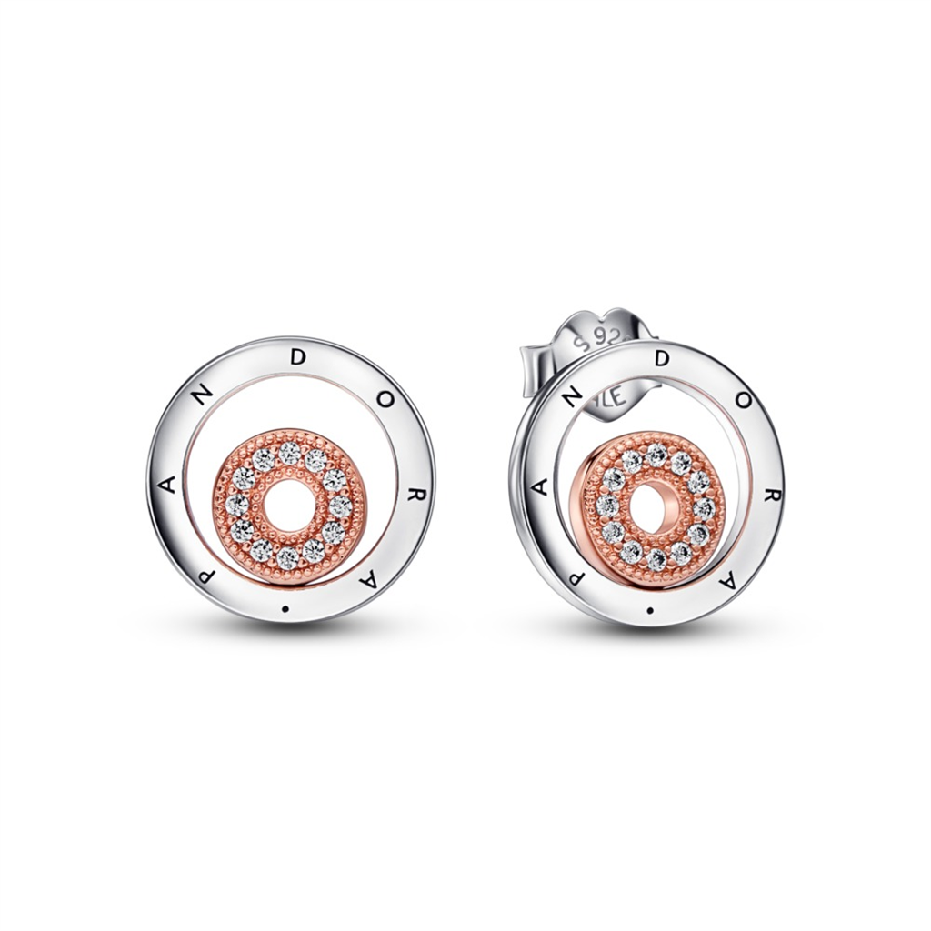 Pandora Signature Two-Tone Logo Circles Stud Earrings