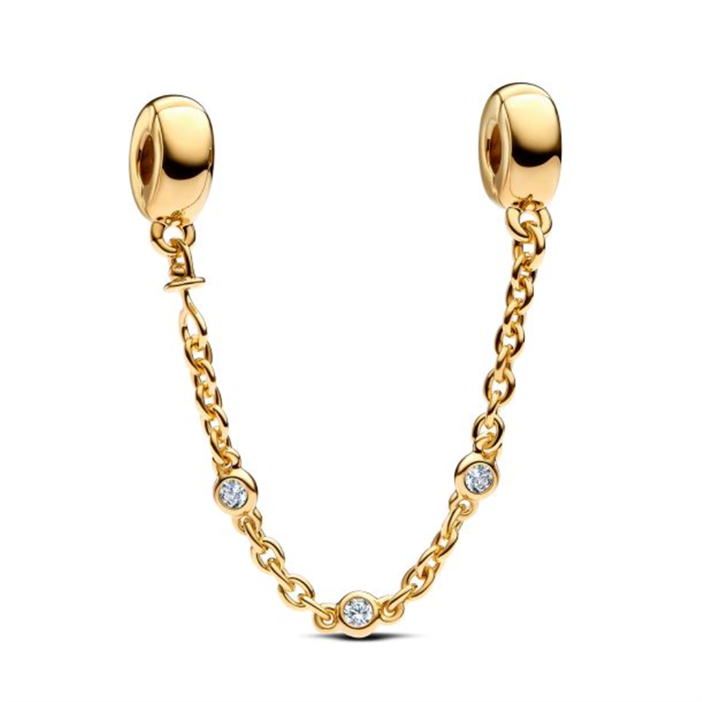 Pandora Moments Gold Plated Triple Clear Stone Safety Chain