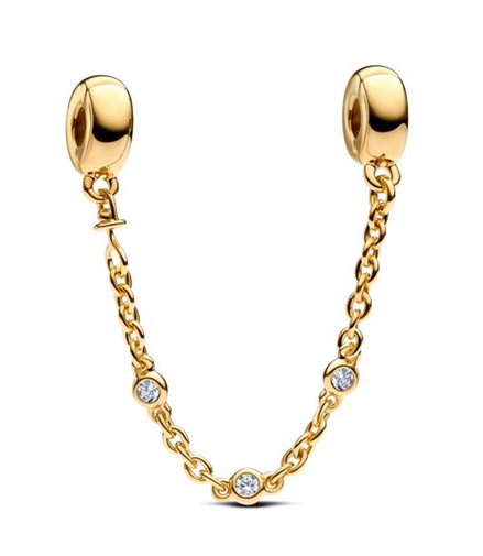 Pandora Moments Gold Plated Triple Clear Stone Safety Chain