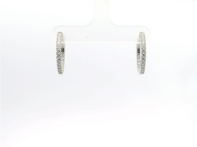 14K White Gold Diamond Huggie Hoop Earrings