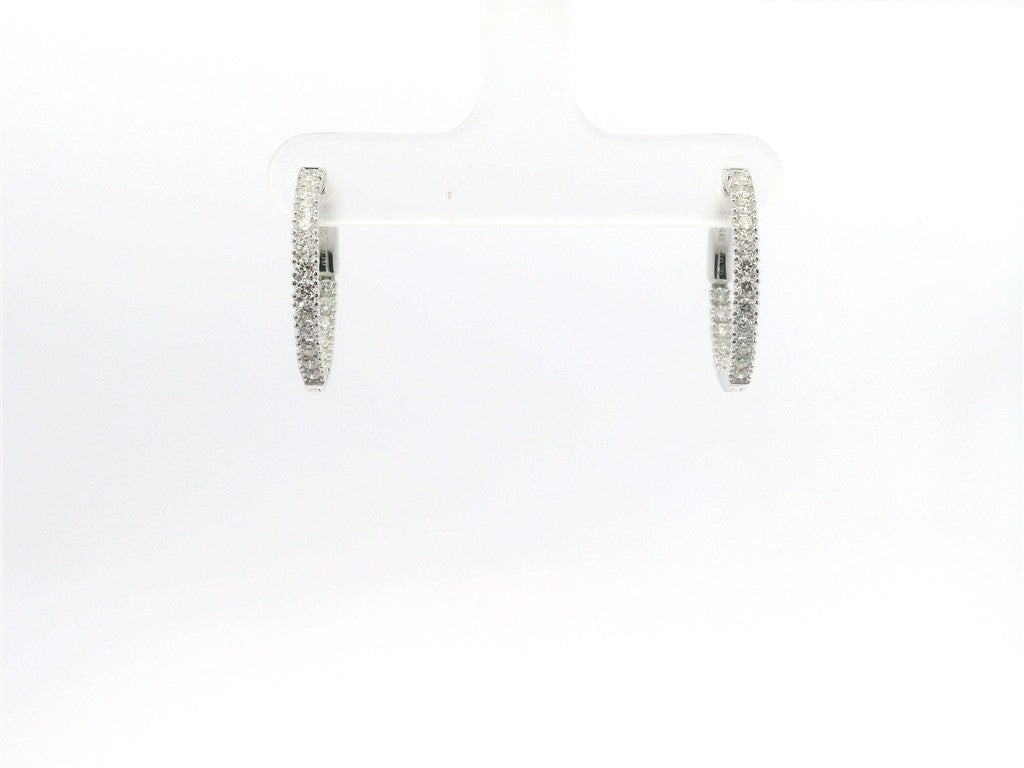 14K White Gold Diamond Huggie Hoop Earrings