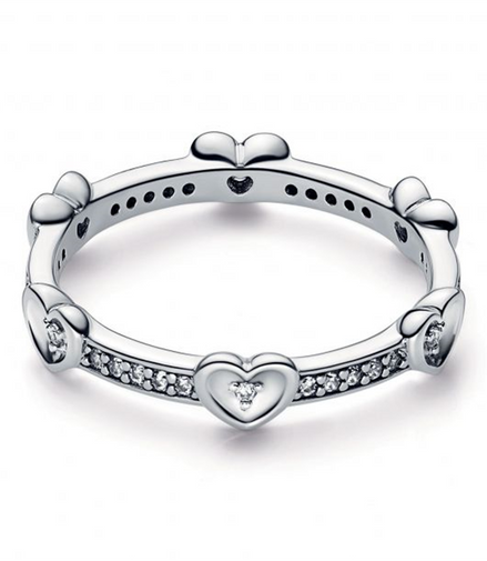 Pandora Moments Radiant Sparkling Hearts Ring Size 7.5