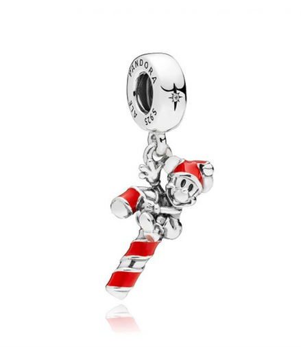 Pandora - Disney, Santa Mickey’s Candy Cane Dangle Charm
