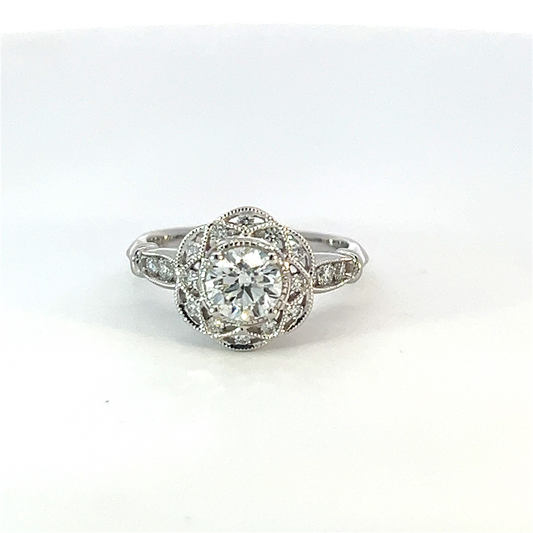 Platinum Floral Diamond Miligrain Engagement Ring