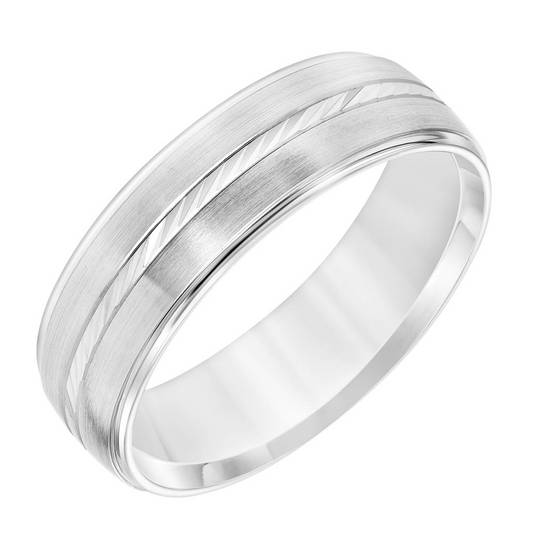 Fredrick Goldman 14k White Gold Carved Edge with Swiss Cut Center Track Wedding Band