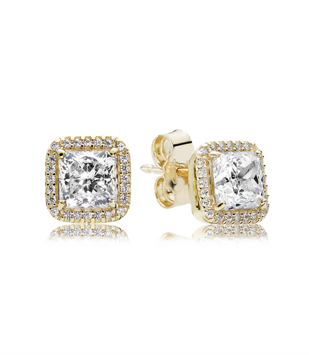 Pandora Timeless Silver And 14K Gold Square Sparkle Halo Stud Earrings