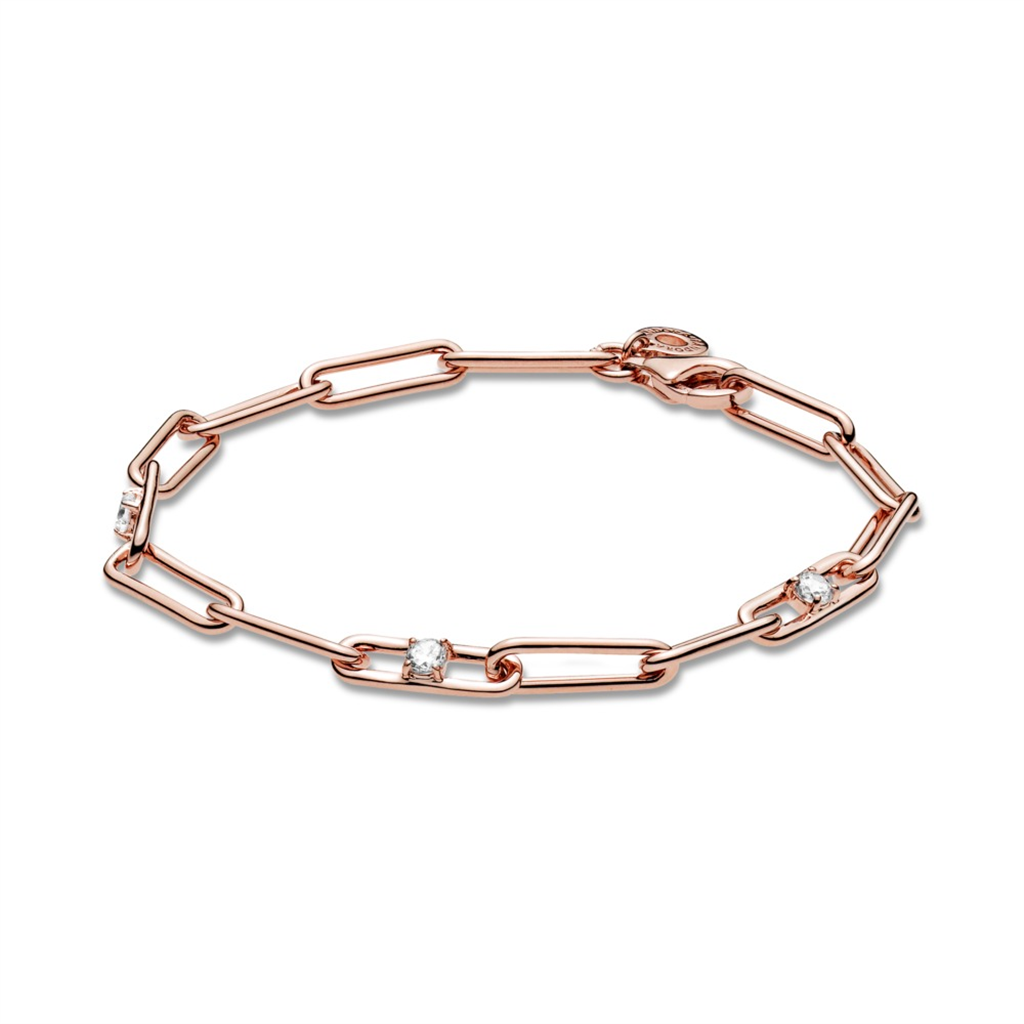 Pandora Moments Rose Link Chain and Stones Bracelet Size 16