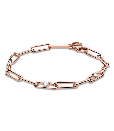 Pandora Moments Rose Link Chain And Stones Bracelet Size 18