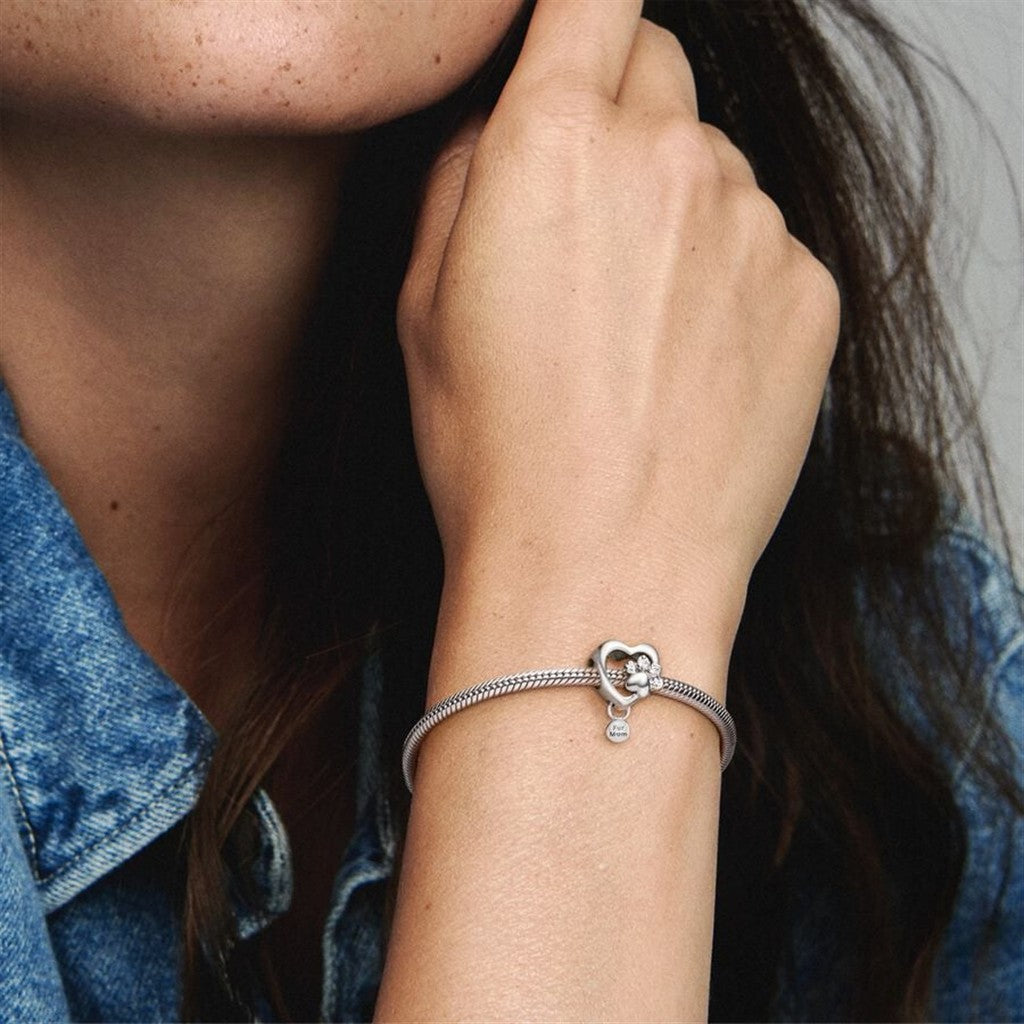Pandora Moments Sparkling "Fur Mom" Paw Print & Heart Charm