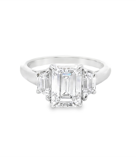 Revelation Platinum 2.70 CTW Lab Grown Diamond Emerald Cut 3 Stone Engagment Ring