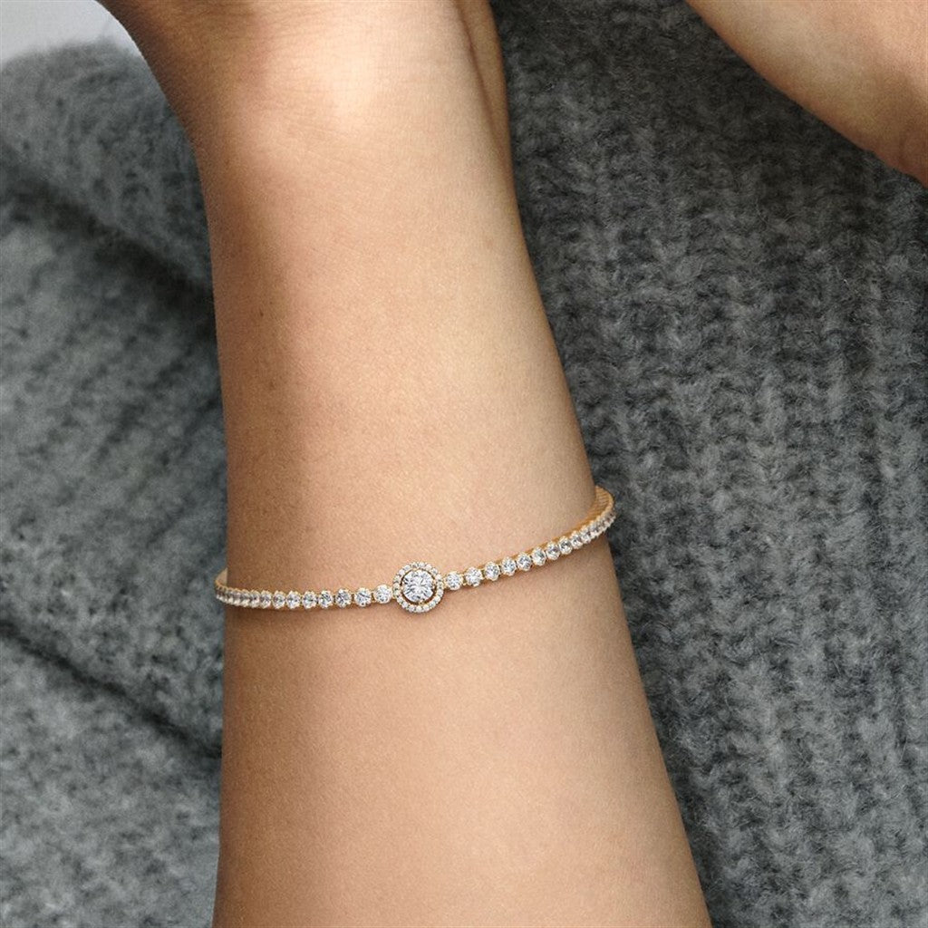 Pandora Timeless Sparkling Halo Tennis Bracelet Size 18