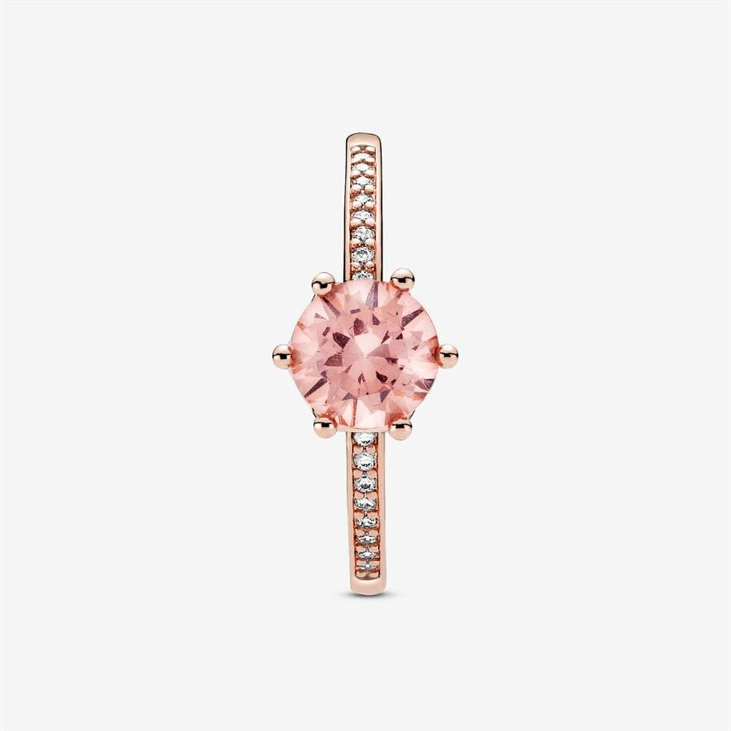 Pandora Timeless Pink Sparkling Crown Solitaire Ring Size 7