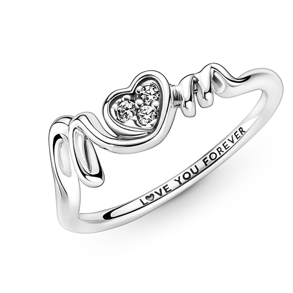 Pandora Moments Mom Pavé Heart Ring Size 5