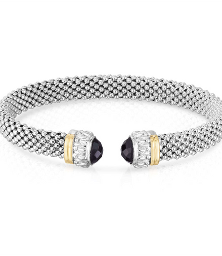 Phillip Gavriel Silver And 18K Gold Black Onyx Popcorn Gemstone Cuff Bracelet