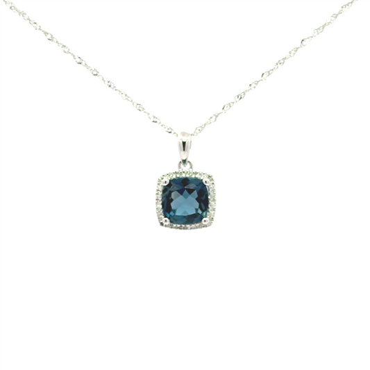 0.07 Diamond & 1.79 Ctw London Blue Topaz Pendant Necklace