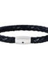 Woven Black Cow Leather Bracelet With Sapphire And Sterling Silver Barrel Clasp 8"