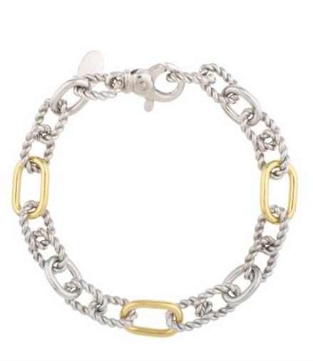 Sterling Silver And 18K Yellow Gold Oval Alternating Link Italian Cable Bracelet 7.5"