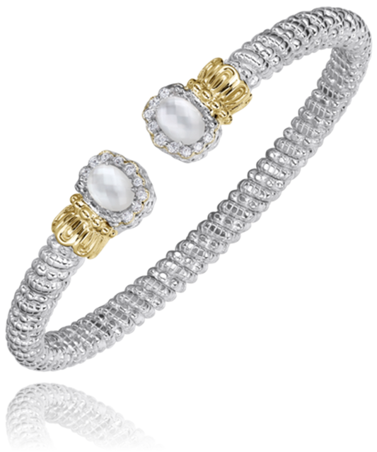 Vahan 14K Gold And Sterling Silver Diamond And Mother Of Pearl Open Cuff Bracelet