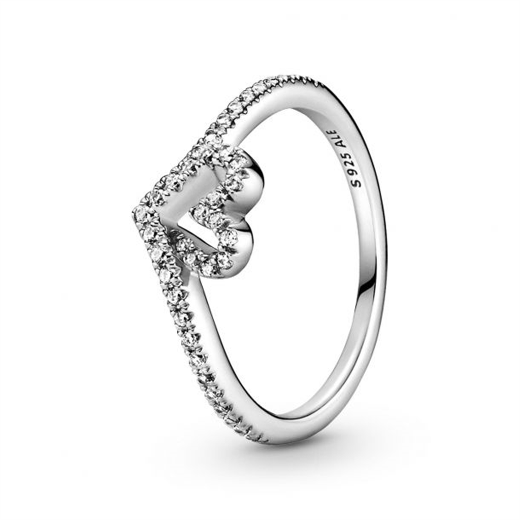 Pandora Timeless Sparkling Wishbone Heart Ring Size 7.5