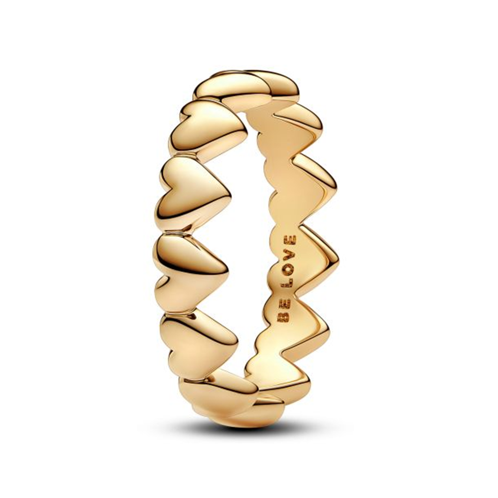 Pandora Moments Row of Hearts Gold-Plated Ring Size 7.5