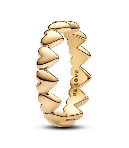 Pandora Moments Row of Hearts Gold-Plated Ring Size 7.5