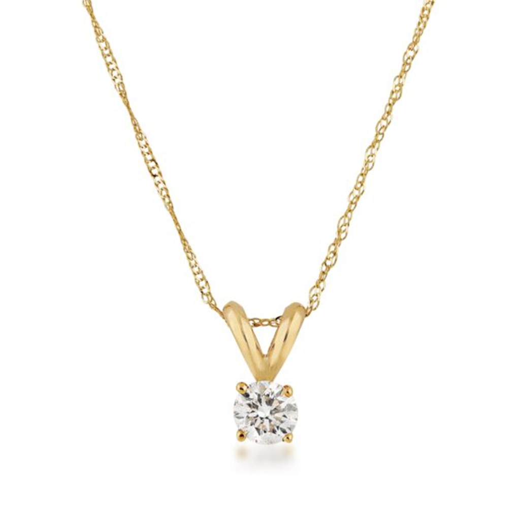 14K Yellow Gold And 0.50 CTW Diamond Round Solitaire Pendant Necklace