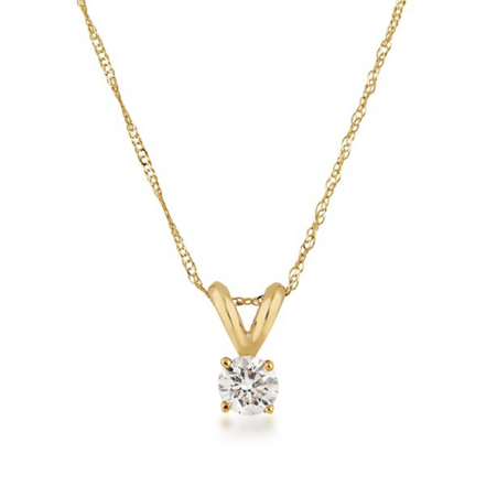 14K Yellow Gold And 0.50 CTW Diamond Round Solitaire Pendant Necklace
