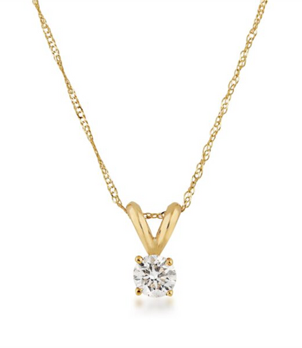14K Yellow Gold And 0.50 CTW Diamond Round Solitaire Pendant Necklace