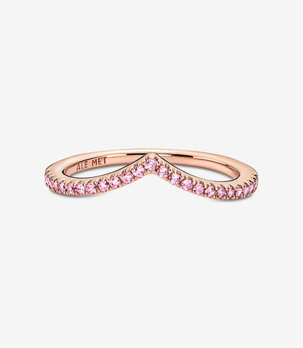 Pandora Timeless Pink Sparkling Wishbone Ring Size 7.5