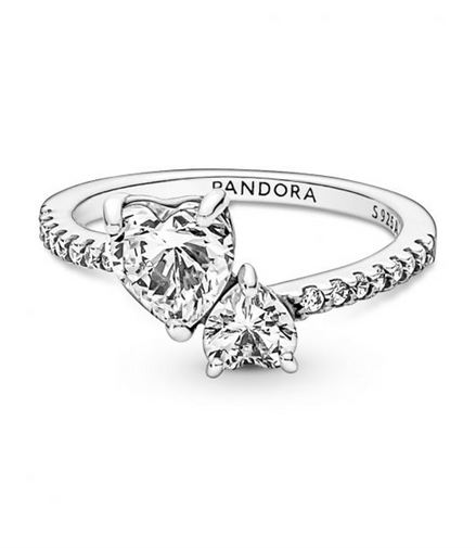 Pandora Double Heart Sparkling Ring Size 7