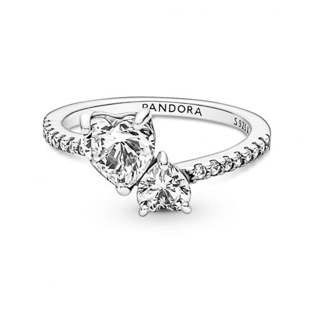 Pandora Double Heart Sparkling Ring Size 7.5