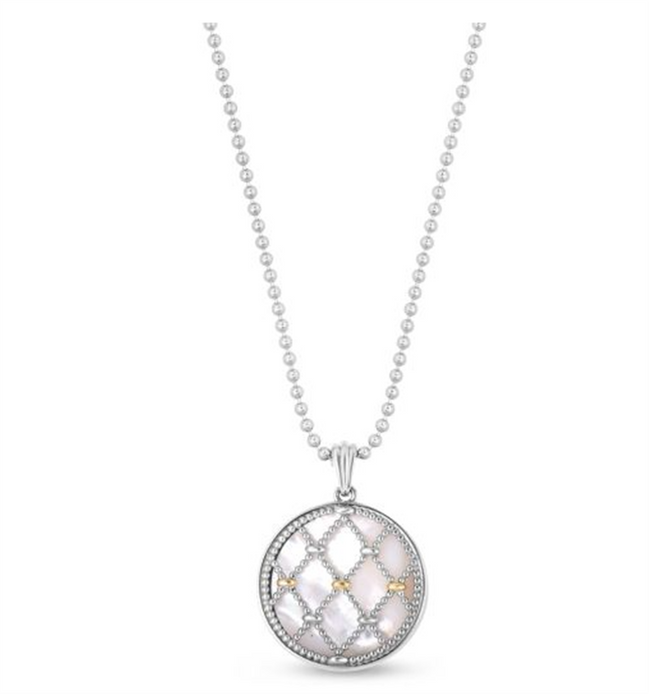 Sterling Silver And 18K Gold Mother Of Pearl Netted Pendant Necklace 18"