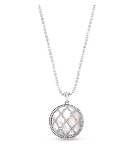 Sterling Silver And 18K Gold Mother Of Pearl Netted Pendant Necklace 18"