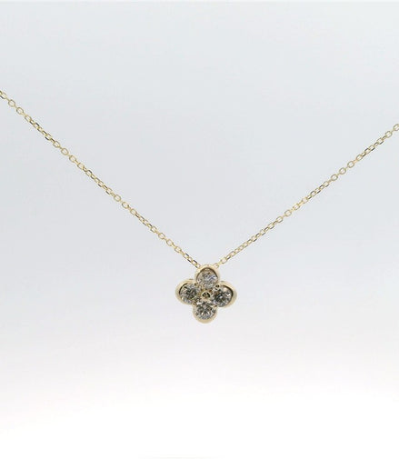 14K Yellow Gold And 0.48 CTW Diamond Fashion Flower Pendant Necklace