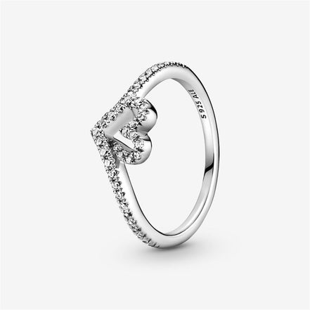 Pandora Timeless Sparkling Wishbone Heart Ring Size 52