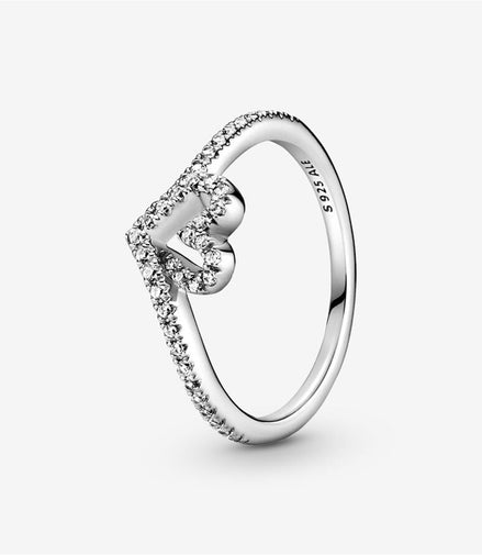 Pandora Timeless Sparkling Wishbone Heart Ring Size 52