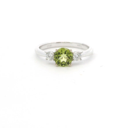 14K White Gold Diamond & Peridot Round Fashion Ring