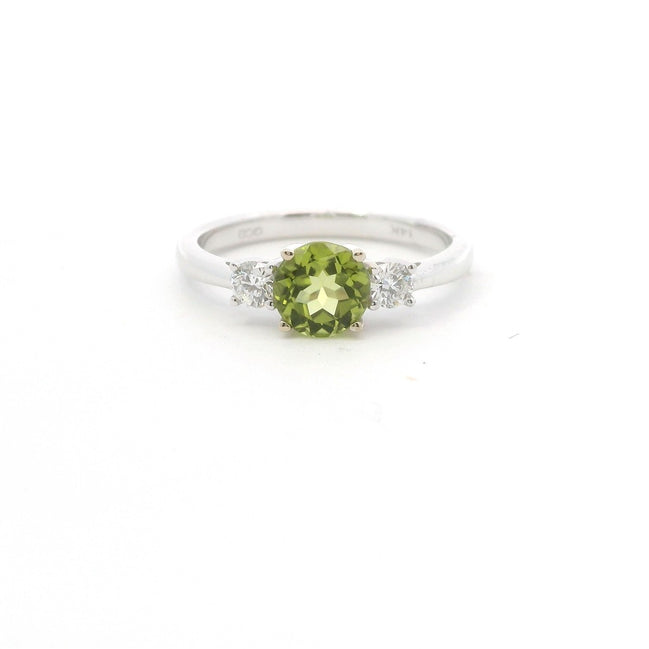14K White Gold Diamond & Peridot Round Fashion Ring