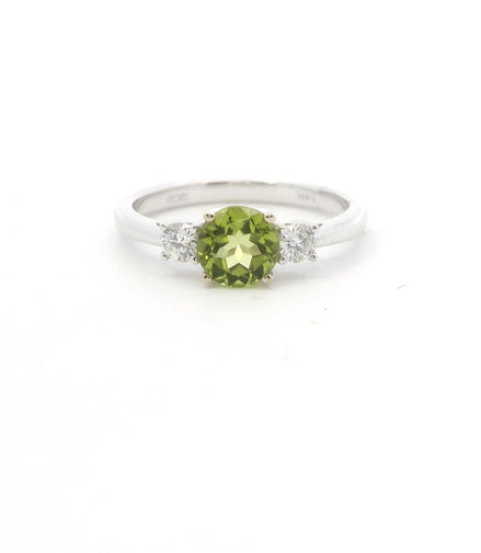 14K White Gold Diamond & Peridot Round Fashion Ring
