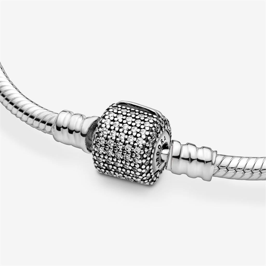 Pandora Moments Sparkling Pavé Clasp Snake Chain Bracelet Size 19