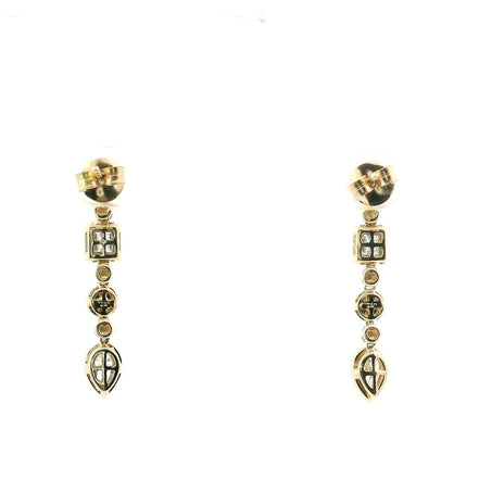 14K Yellow Gold Geometric Bezel Drop Earrings