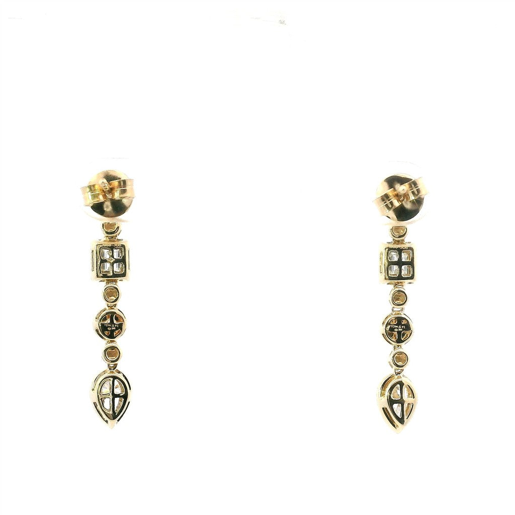 14K Yellow Gold Geometric Bezel Drop Earrings