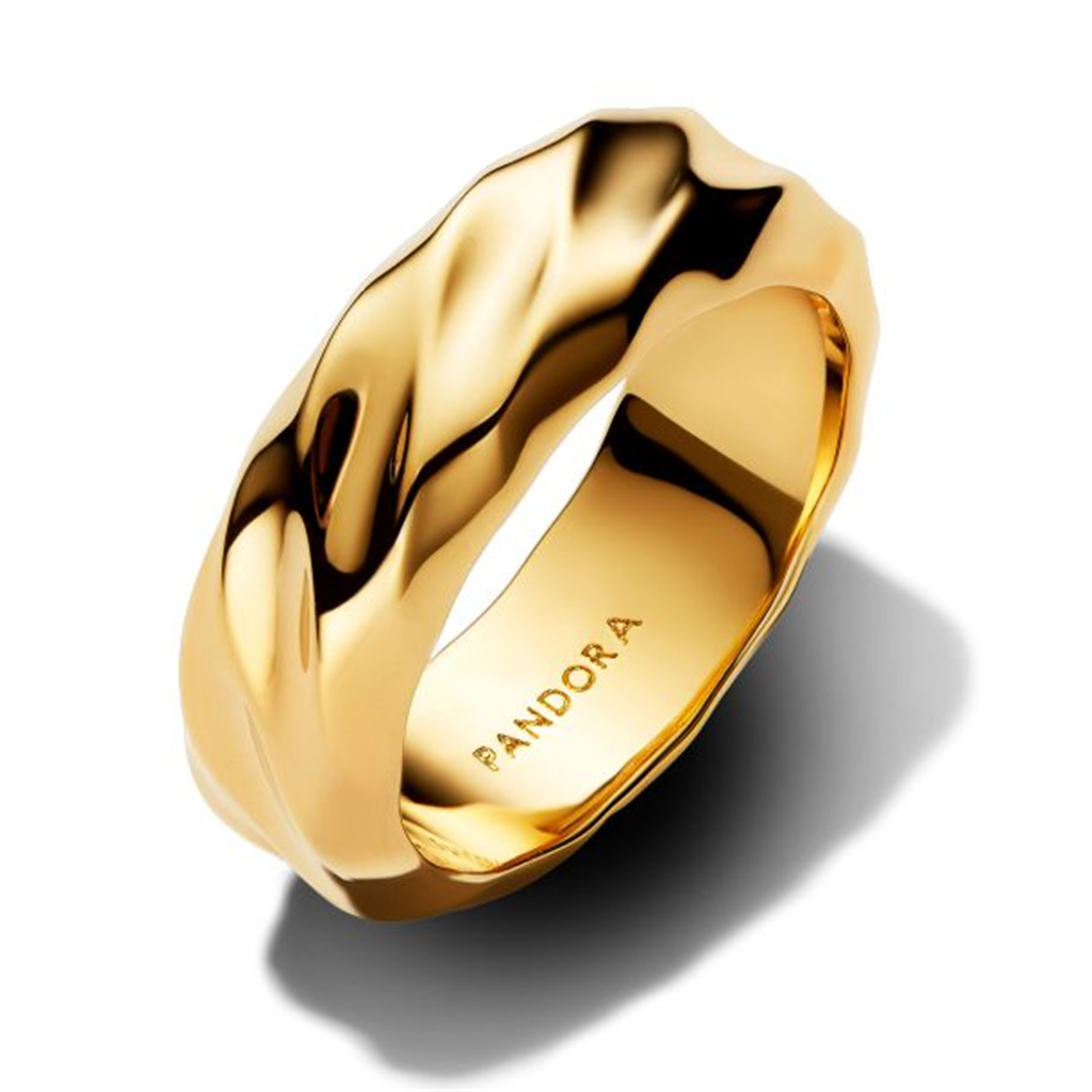 Pandora Essence Rippled Wide Band Gold-Plated Ring Size 7.5