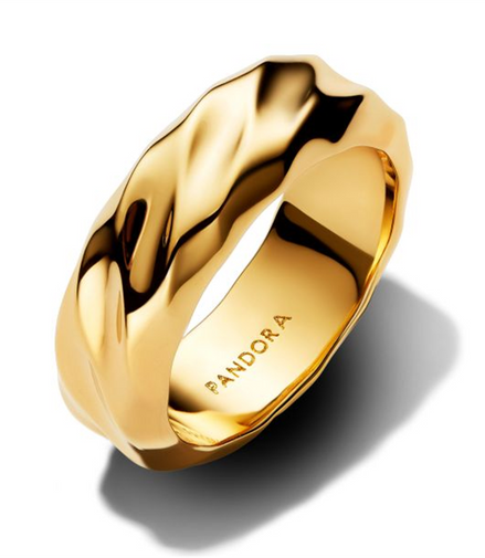 Pandora Essence Rippled Wide Band Gold-Plated Ring Size 7.5