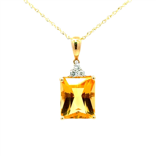 .10 Ctw Diamond & 5.75 Ctw Citrine Emerald Cut Pendant Necklace