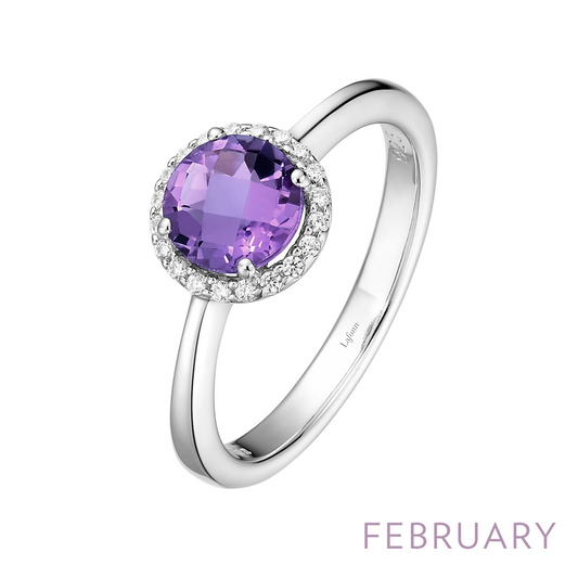Lafonn 1.05 CTW Simulated Diamond And Amethyst February Birthstone Ring Size 7