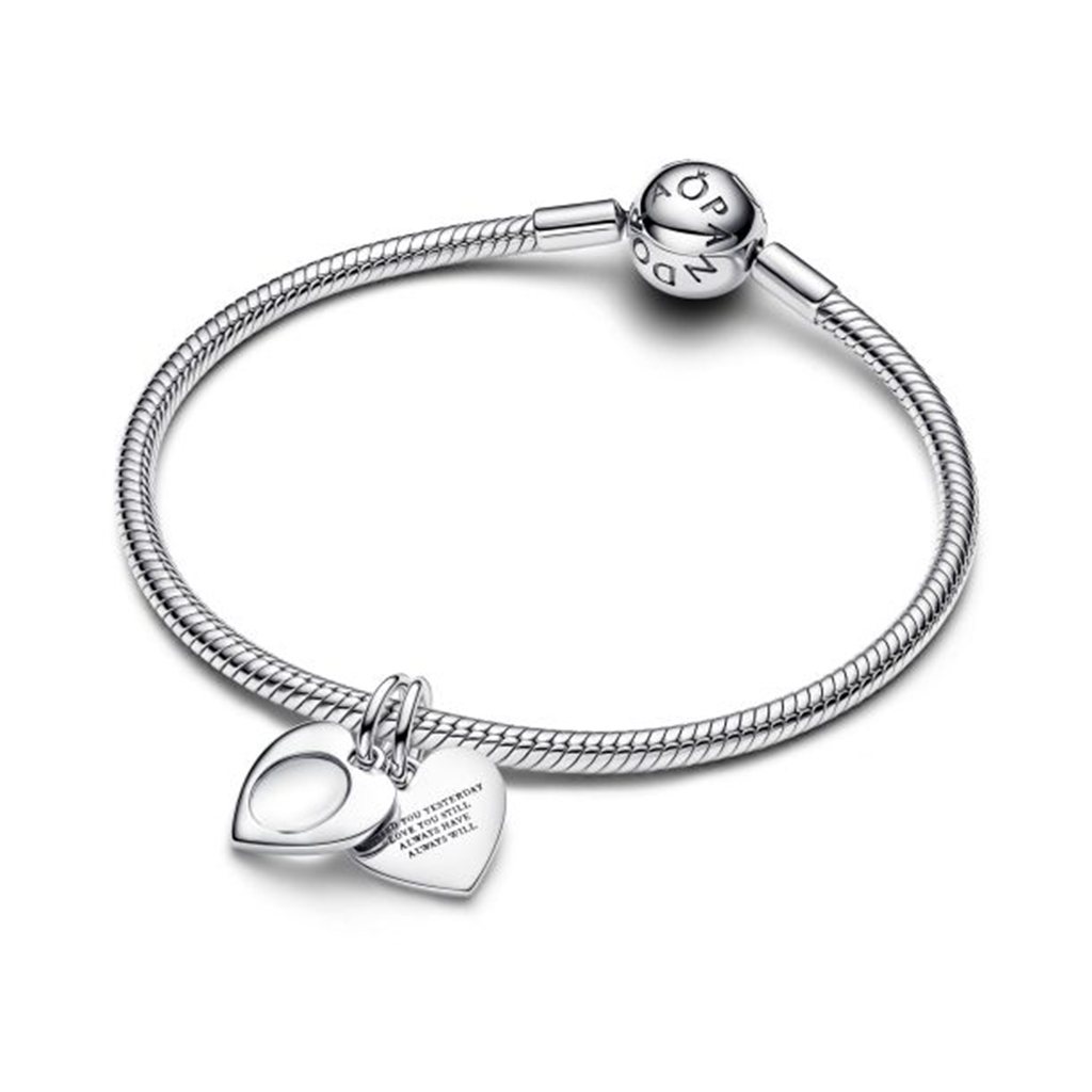 Pandora Moments Engravable Heart Magnifying Glass Double Dangle Charm